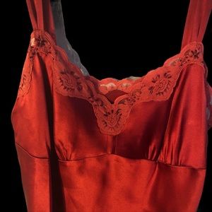 Karen Kane Red Silk cami with beaded lace